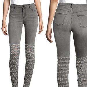 Brockenbow Distress Embroidered Al Jarretelle Grey Emma Skinny Jeans, sz. 25